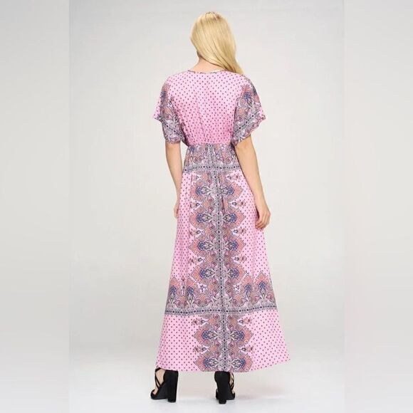 NEW Nordstrom Stitch Fix Renee C SURPLICE MAXI DRESS WITH SIDE SLIT Pink Small - Picture 2 of 4